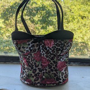 Leopard and roses corset style handbag